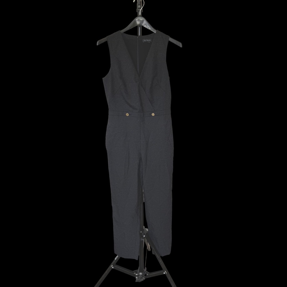Club Monaco Black Polka Dot Sleeveless Jumpsuit Gold Button Detail‎ Size 8